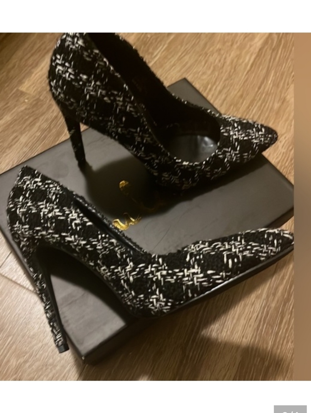 Lulu's Black and White Tweed Pointed Stiletto Heels Size 10 Nwot - Picture 5 of 7